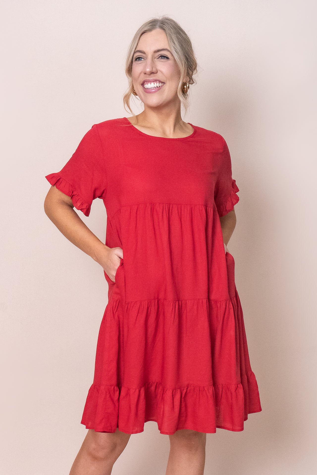 Nicole Tiered Dress in Red