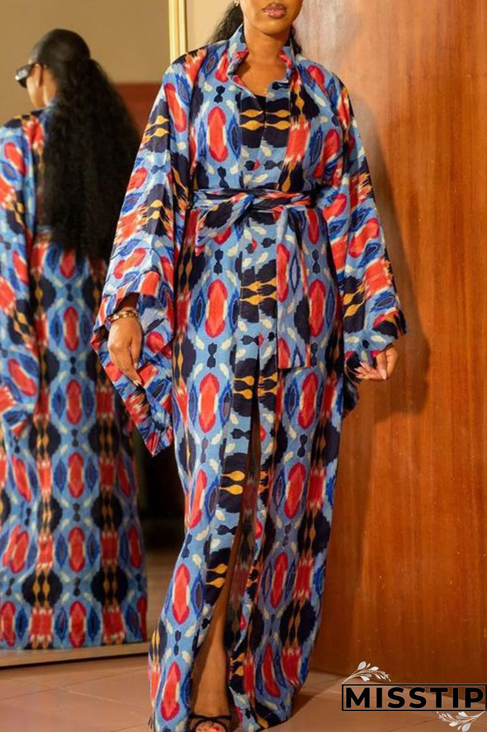 Blue Fashion Casual Print Patchwork Straight Dresses