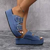 Gioiacombo&trade; Pantofole con zeppa con suola spessa in denim alla moda da donna