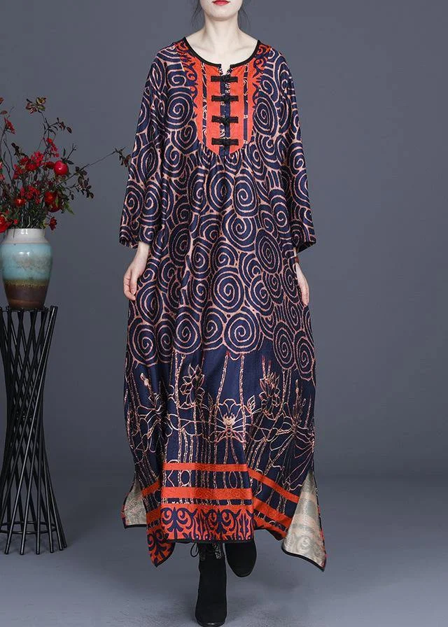 Comfy Blue Print Long sleeve Summer  Dress