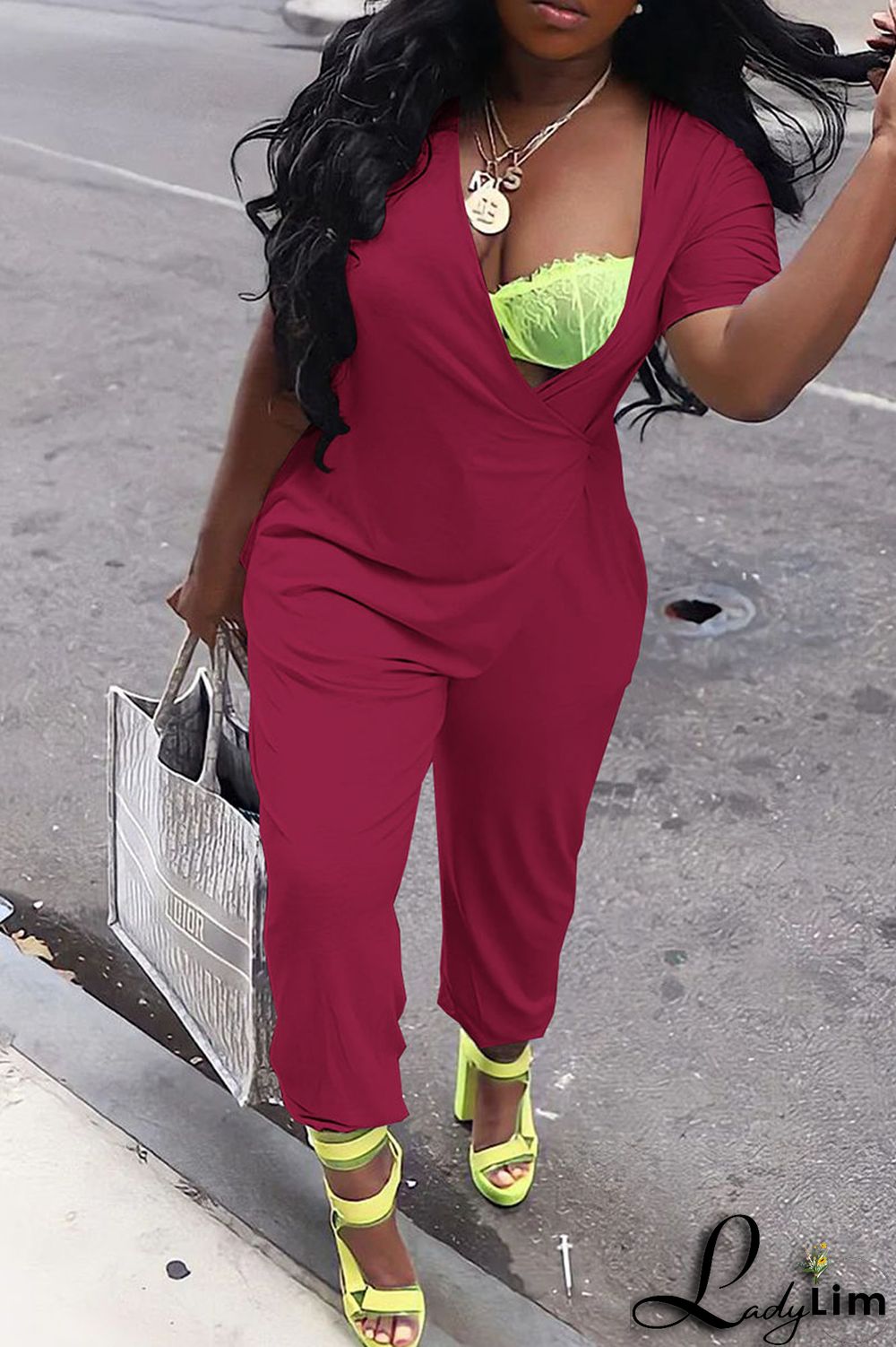 White Casual Solid Patchwork Asymmetrical V Neck Loose Jumpsuits