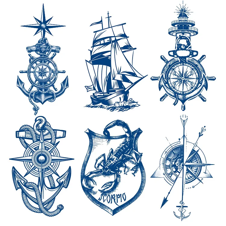 6 Sheets Semi Permanent Anchor Tattoos Stickers