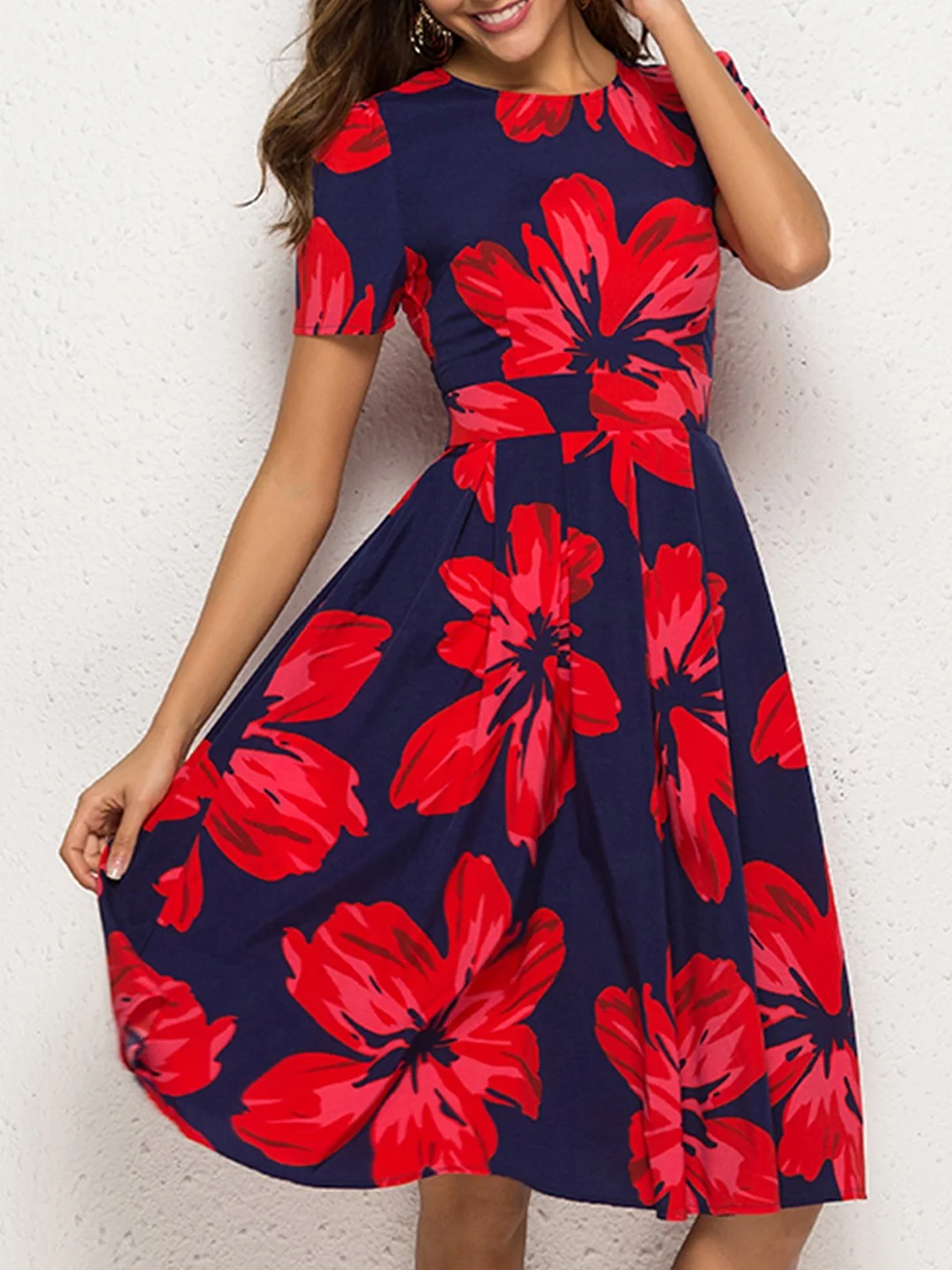 Red Dresses A-Line Daily Pleated Dresses