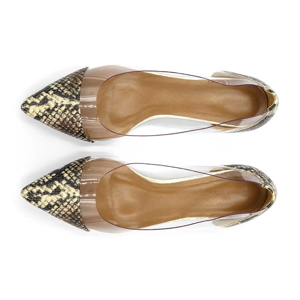 Multicolor Snakeskin Print Patchwork Pointed Toe Pumps Heels