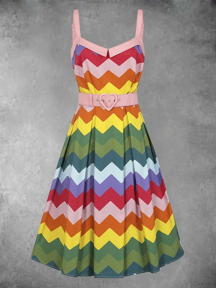 Women's Rainbow Gradient Art Pocket Design Maxi Dress