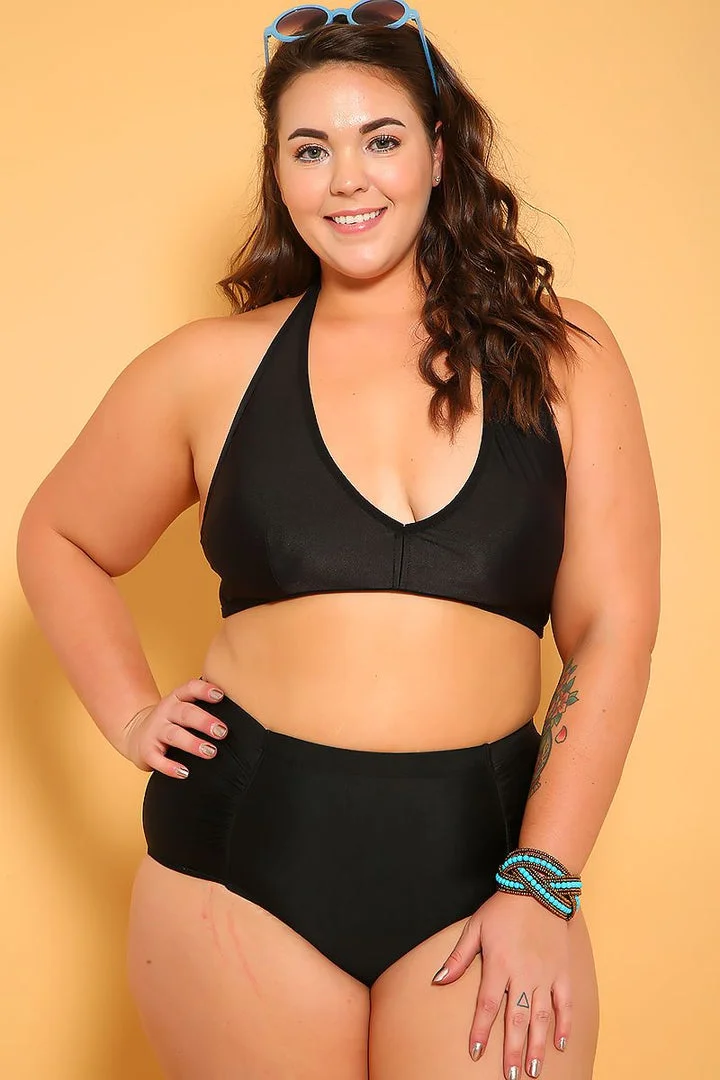 SEXY BLACK PRINTED CUTOUT PLUS SIZE ONE PIECE SWIMSUIT