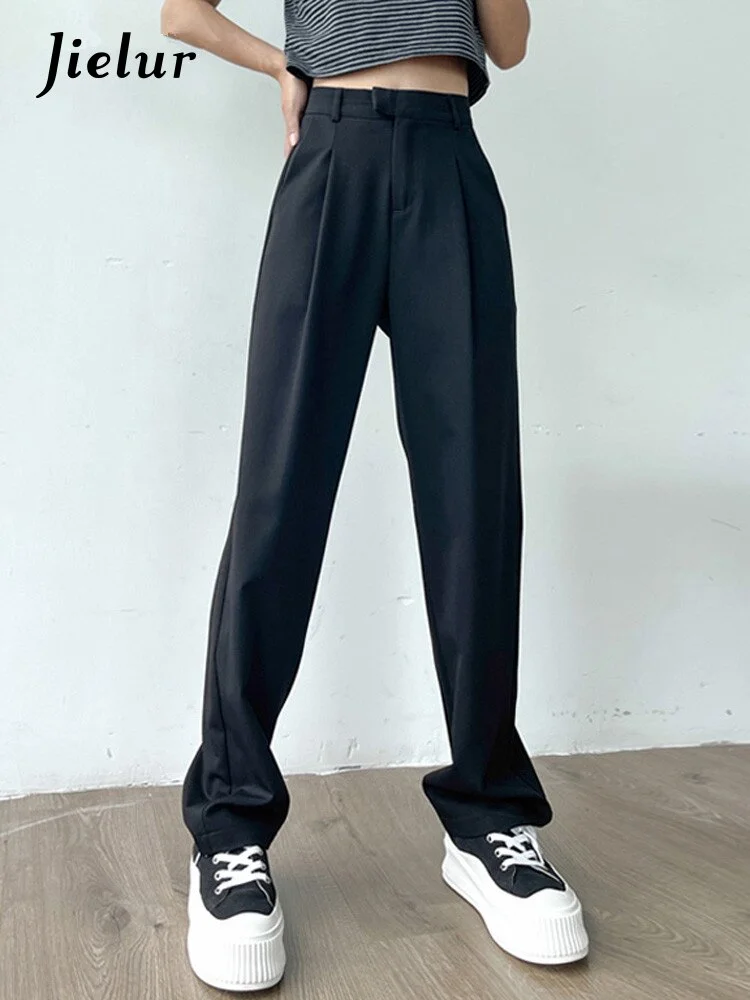 Dubeyi Spring Casual Loose Pockets Straight Female Trousers Casual High Waist Women Long Pants 2022