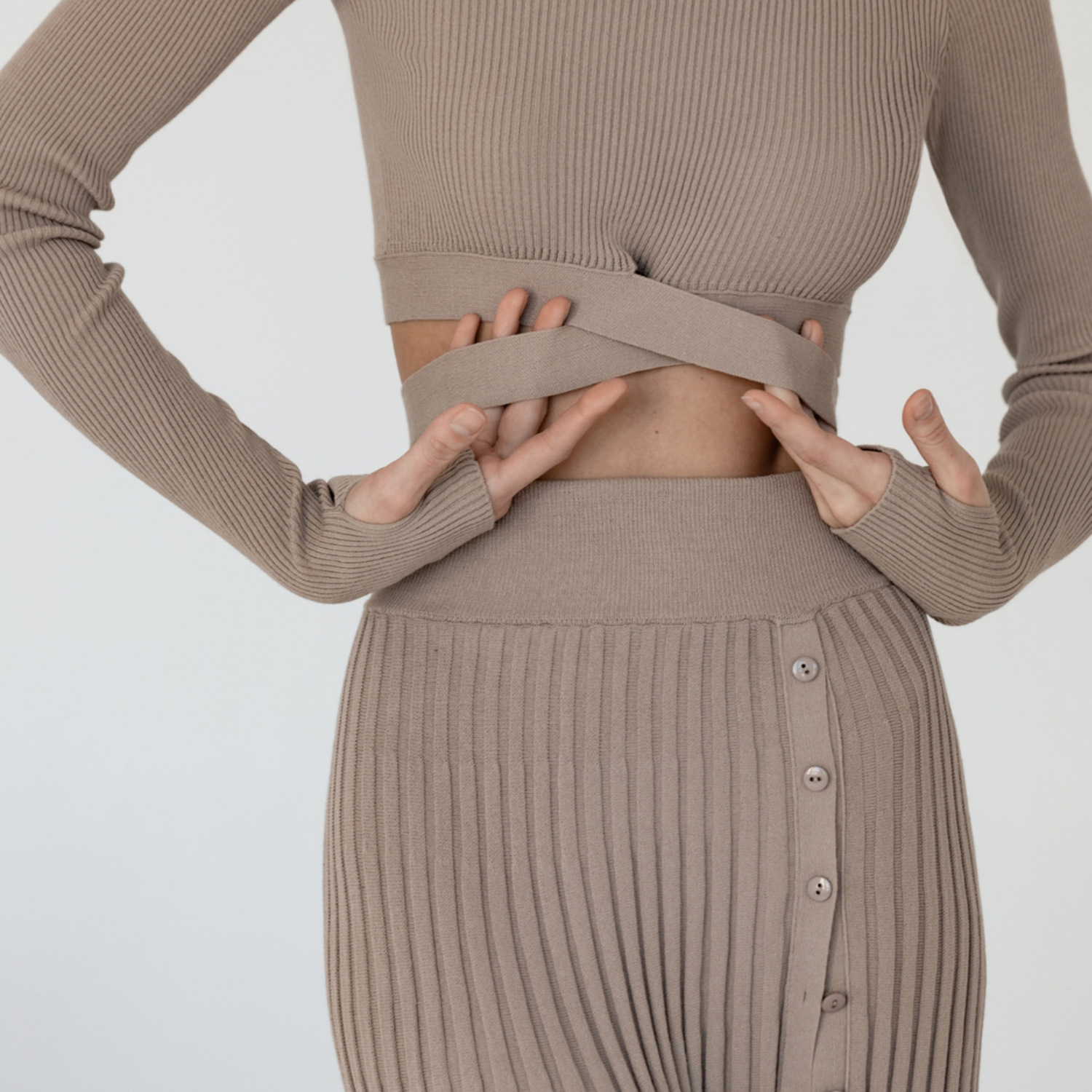 Ootddress New White Knit Two Piece Women Sets Fall Ribbed Crop Top And Pleated Knitted Skirt Suits For Women Midi Dress Sets 2025