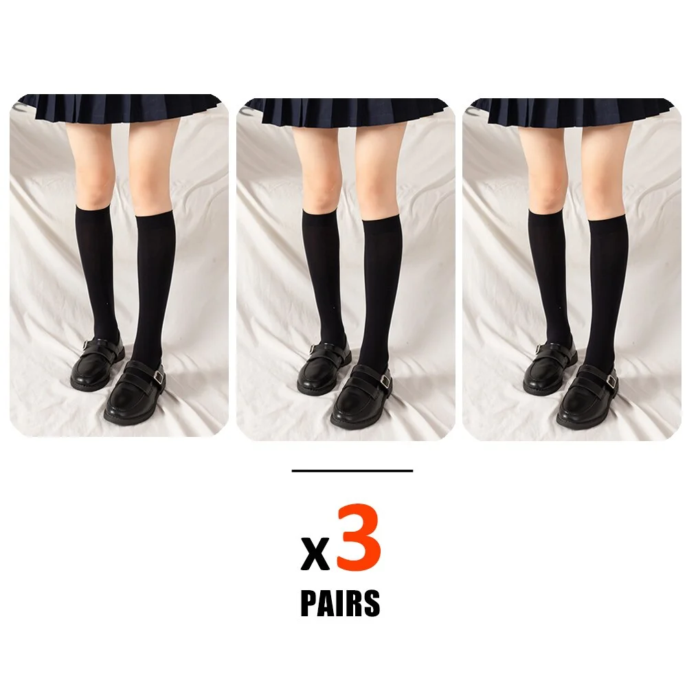 Billionm 3Pair Soft Knee High Sheer Toe Crew Socks Black White Classic JK Kawaii Super Elastic Pantyhose 2021 Street Fashion Stockings