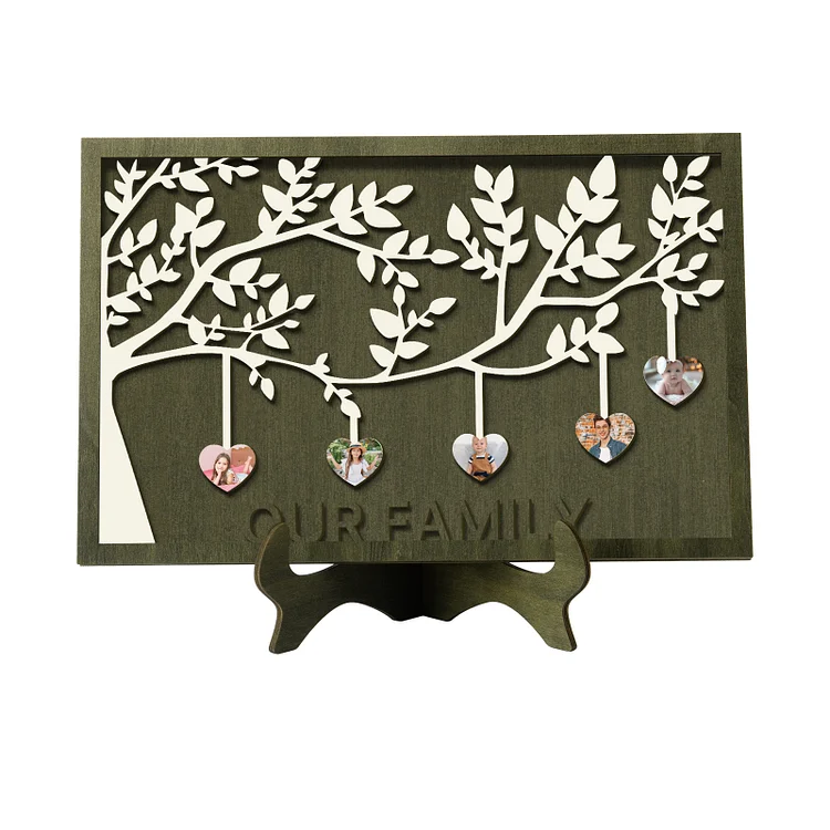 5 Photos-Personalized Family Tree Decoration Wooden Ornaments Concave And Convex Frame  Custom Photos For  Our Family