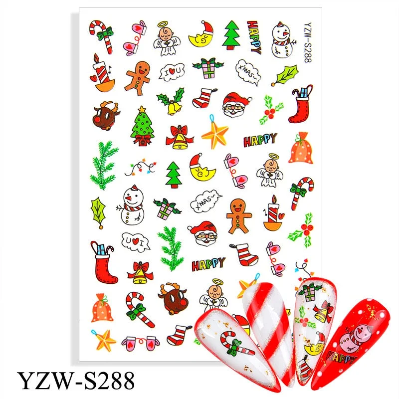 1pcs Autumn Winter Nail Sticker Robin Snow Flower New Year Halloween Christmas 3D Decals Nail Art Design Decor Accessories-Nail Inspo