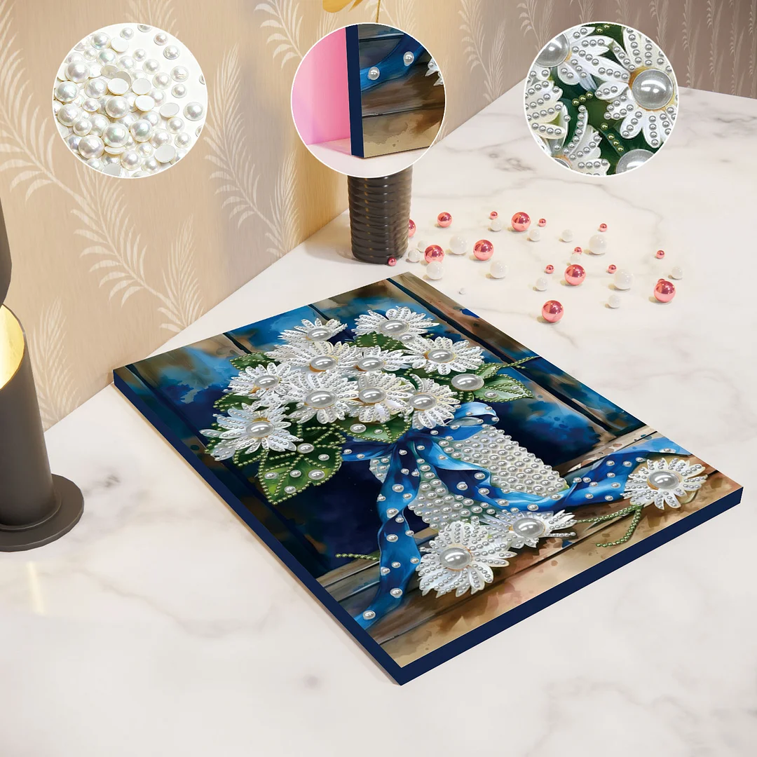 Blue Vase DIY Pearl Diamond Art Kits for Home Wall Decor With Frame 30x40cm