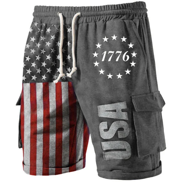 American Flag Side Pocket Drawstring Shorts