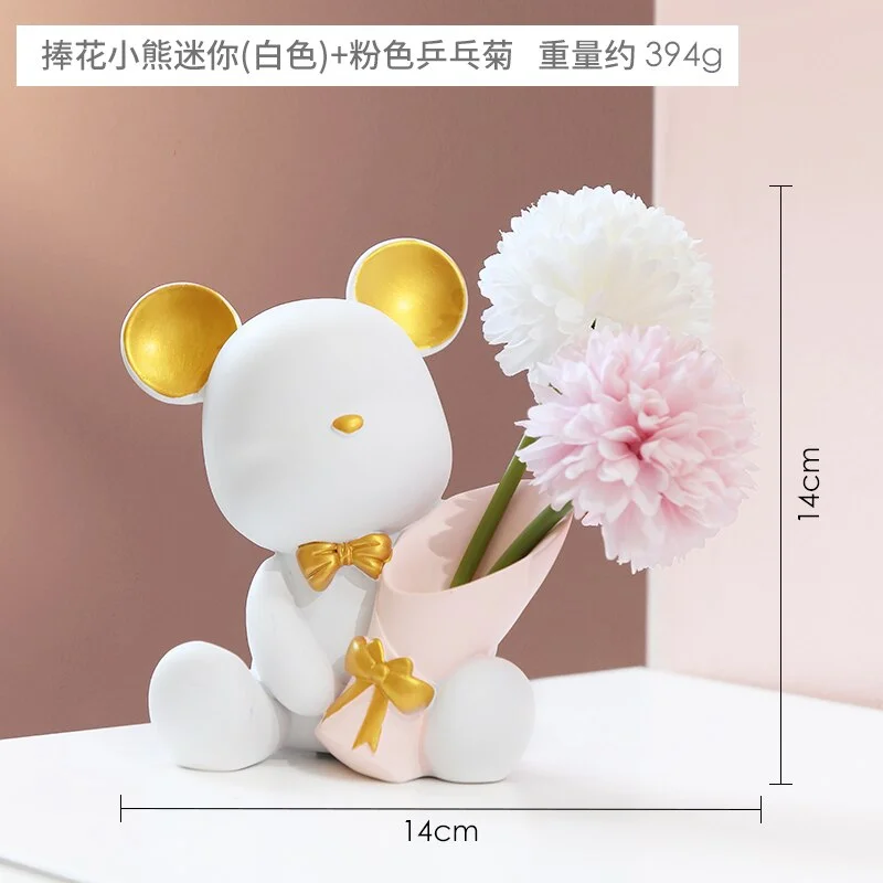 Nordic Home Decoration Accessories Cute Bear Dried Flower Decoration Container Room Desktop Decoration Accessories Birthday Gift