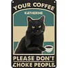 Black Cat Drinking Coffee - Metal Tin Signs(12*16Inch) - Animal