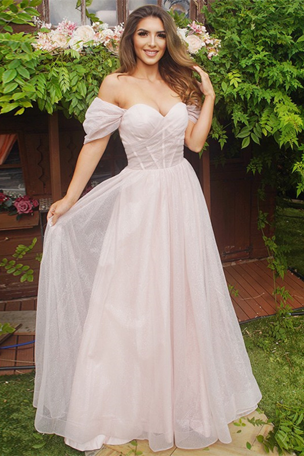 Bellasprom Pale Pink Princess Long Evening Dress Off-the-Shoulder Bellasprom