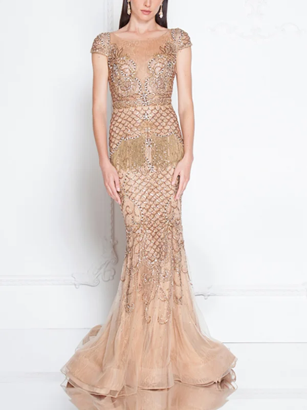 Round Neck Sequined Short Sleeves Maxi Dress
