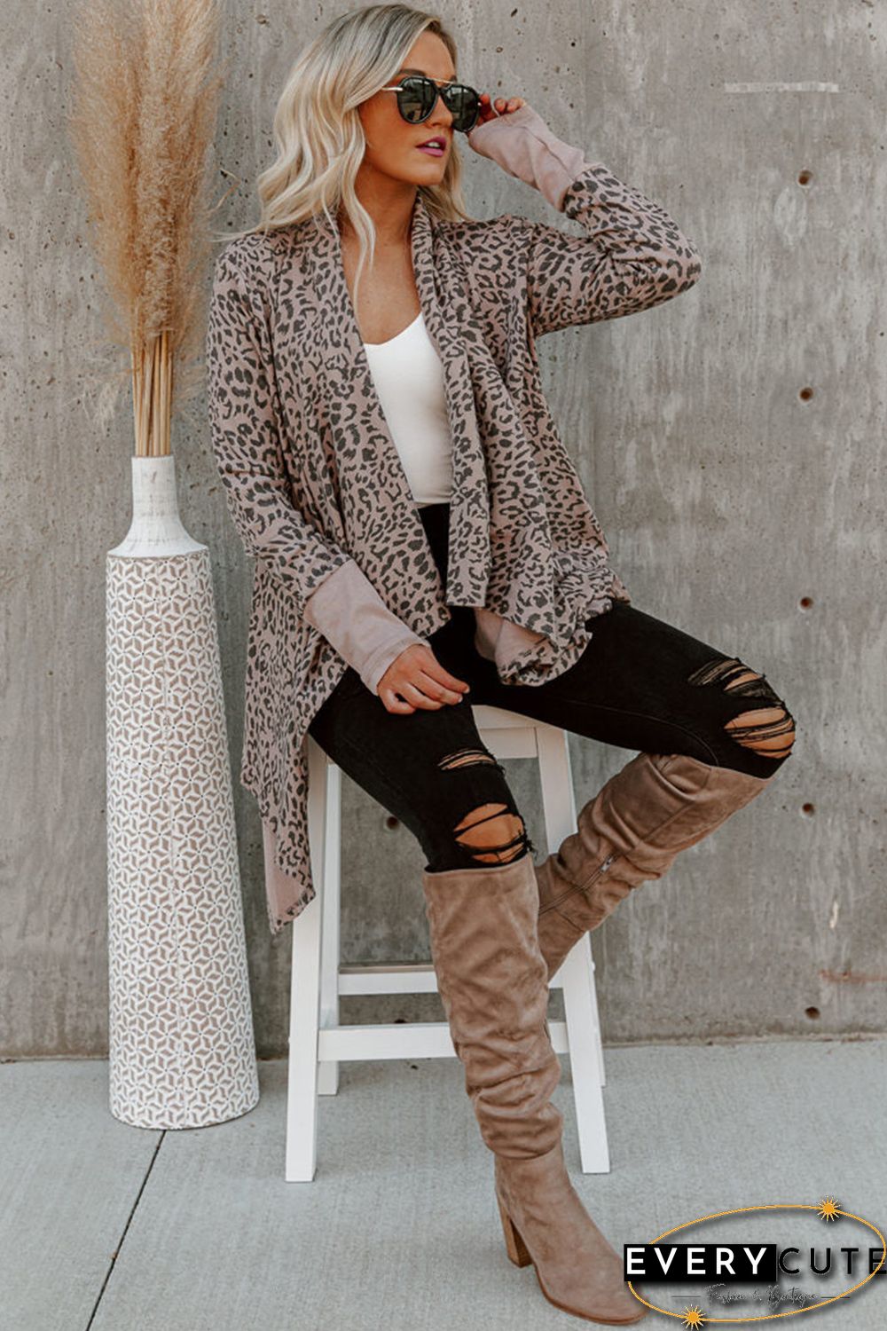 Leopard Open Front Cardigan