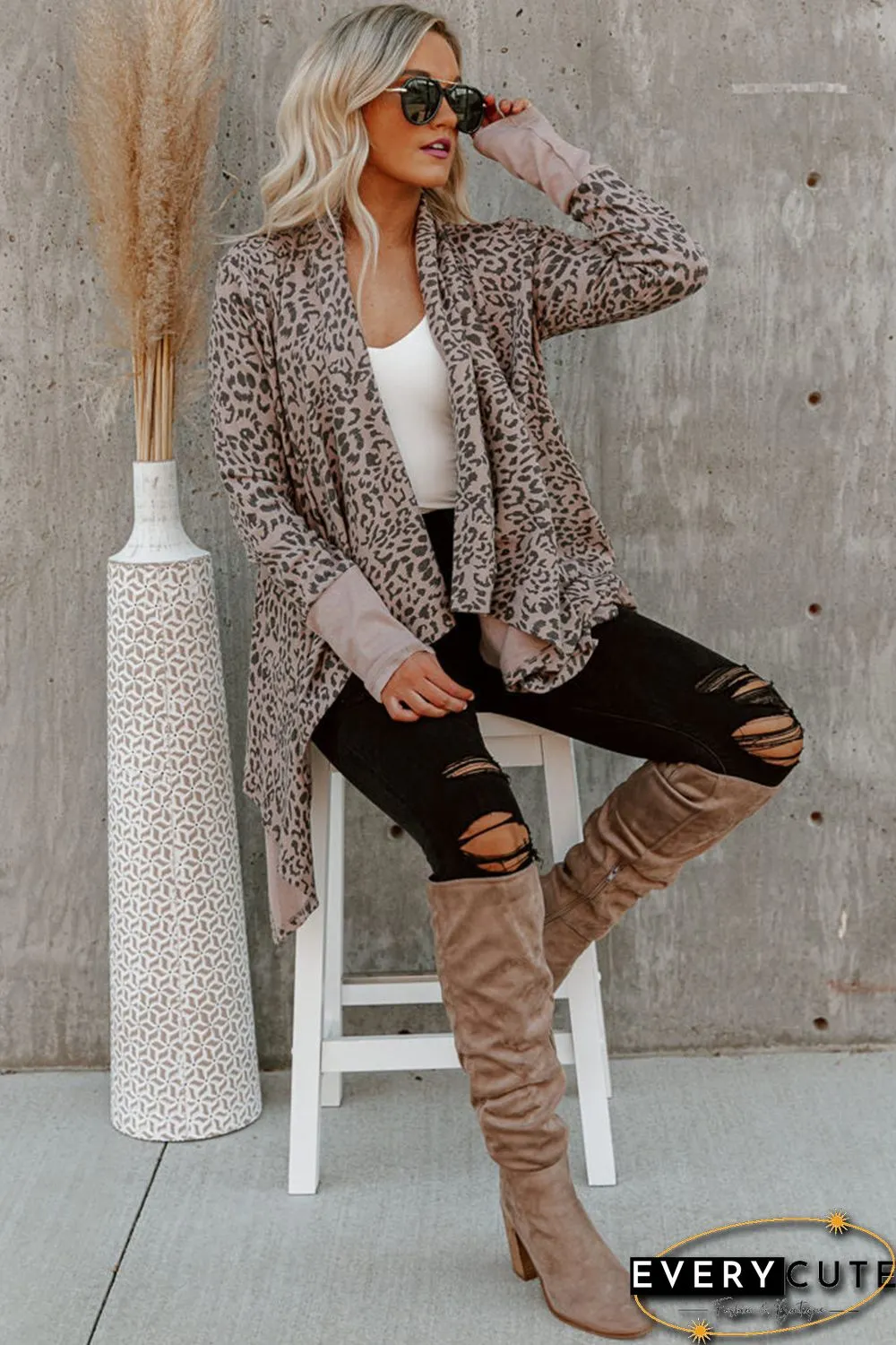 Leopard Open Front Cardigan