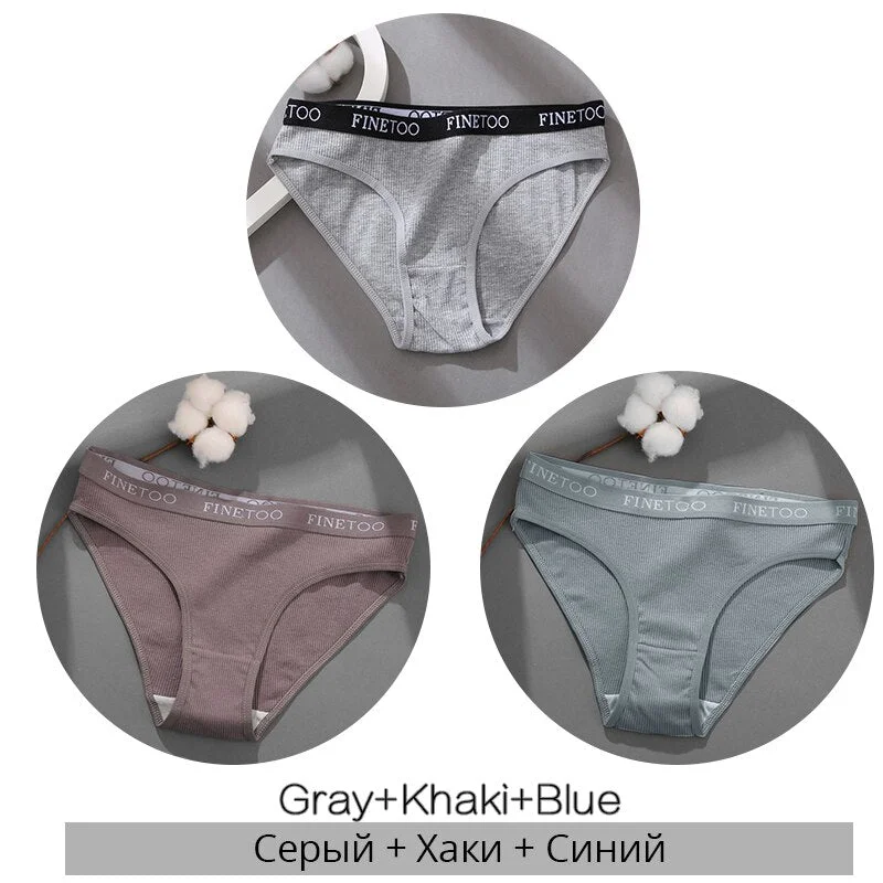 FINETOO M-2XL Women's Cotton Panties 3Pcs/Set Fashion Letter Underpants Female Low-rise Briefs Underwear Sexy Ladies Lingerie