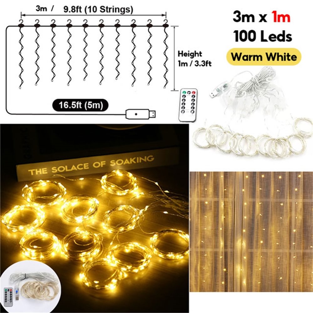 1pc 300-LED Curtain Star Light String For Wedding Party, Family Garden, Bedroom, Outdoor, Indoor Wall Decoration