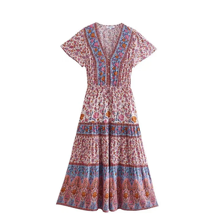 Luditu Midi Dress, Sundress, Aubrey Scilla in Pink and Green