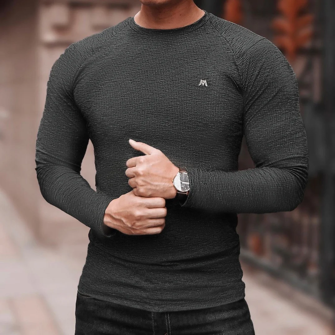 Casual Solid Color Long Sleeve Crewneck T-Shirt