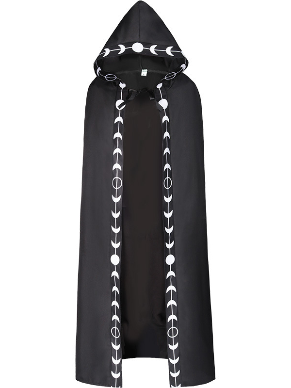 Moon Change Goth Black Solid Hooded Cloak
