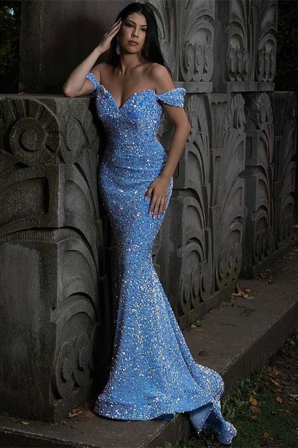 Stunning Off-the-Shoulder Long Prom Dress Mermaid Sequins Party Gowns - lulusllly