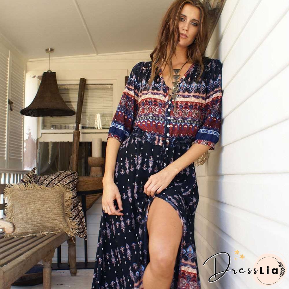 Hippie Gypsy Boho Long Beach Dress Maxi Cover Ups Beachwear