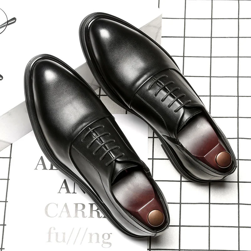 Tanguoant Tanguoant Men's Korean Version With A Thick Platform Men's Shoes Business Dress Casual Leather Shoes British Soft Leather Men's Wedding Shoes 3018