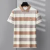 Cotton lapel striped casual polos