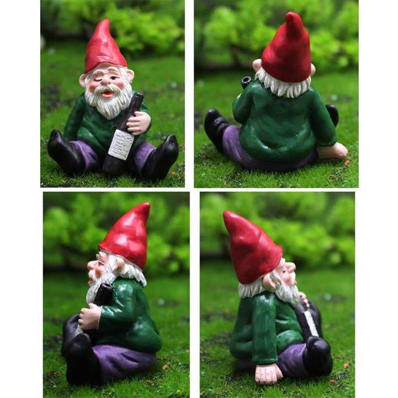 mini drunk garden gnome set