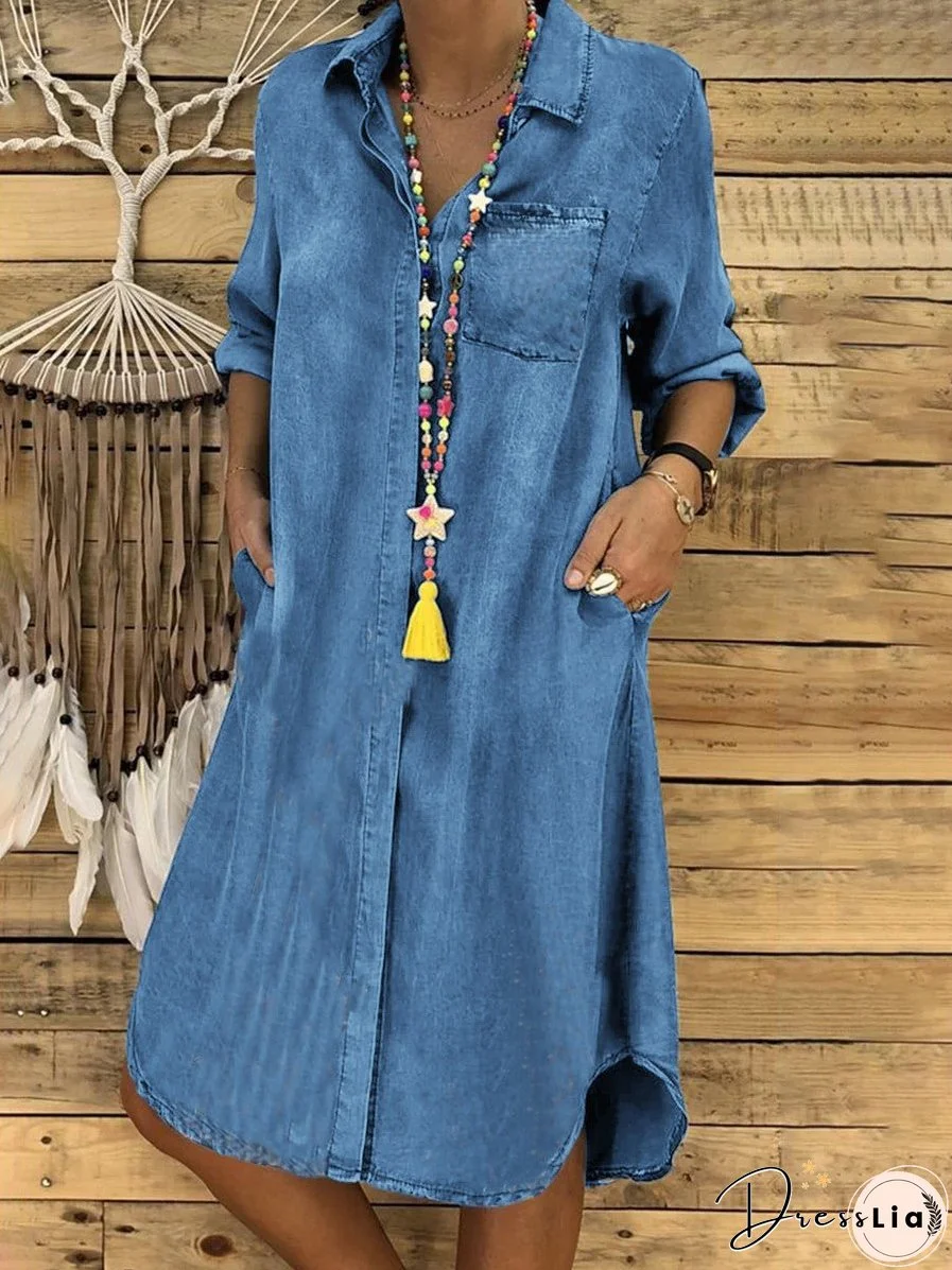 Women's Denim One-piece Dress Solid Color Casual Dresses