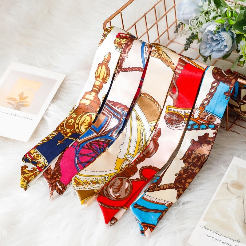 Silk Scarf Long Beveled Small Silk Scarf Double-layer Hair Belt Ribbon Decoration Tie Bag Hand Gift Box Silk Scarf