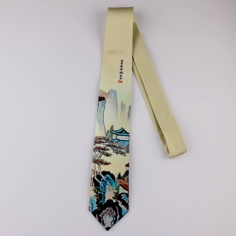 Chinese Landscape Painting Printed Tie Creative Retro Chinese Style Gifts