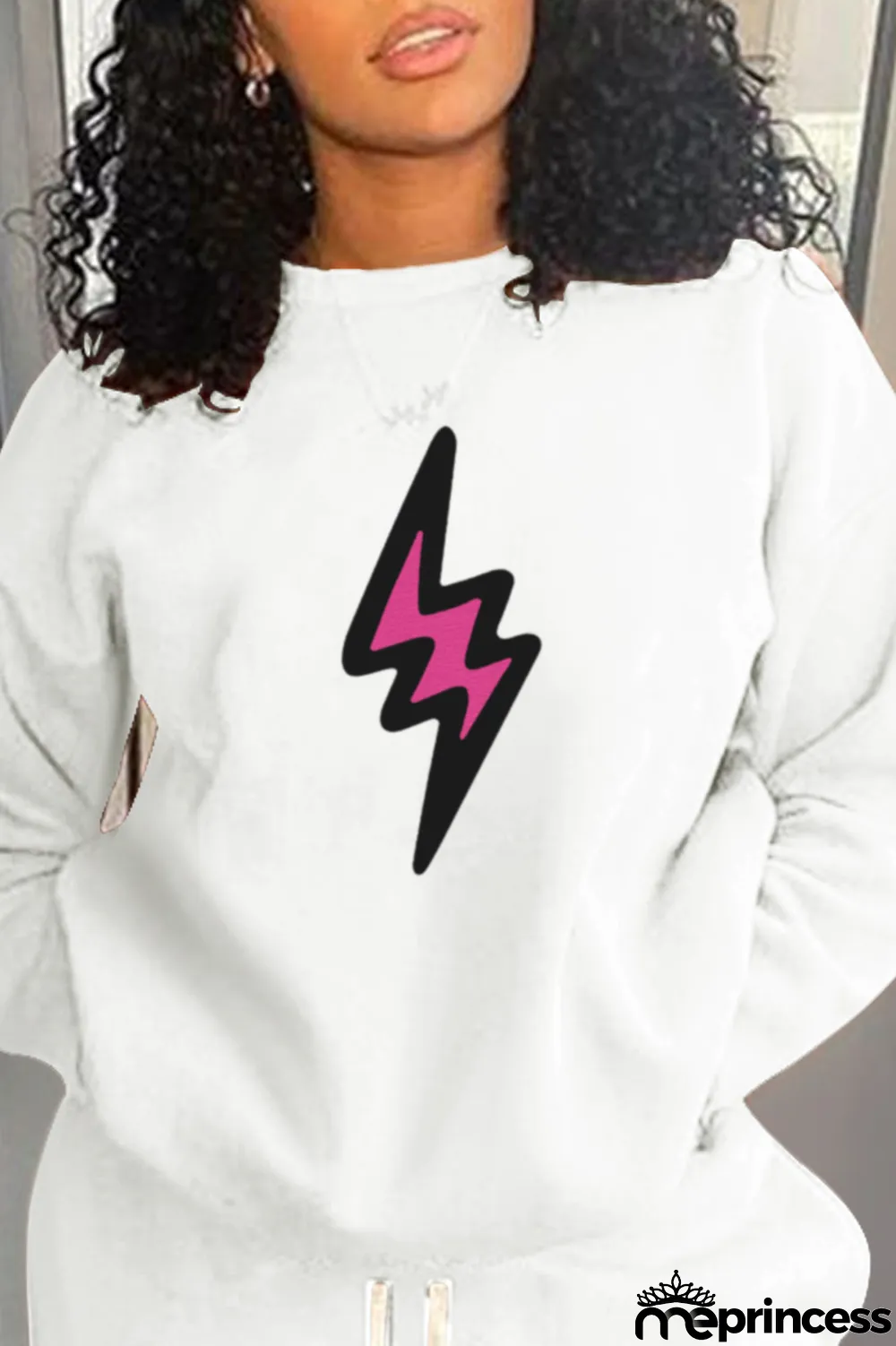 White Casual Street Print Patchwork O Neck Tops