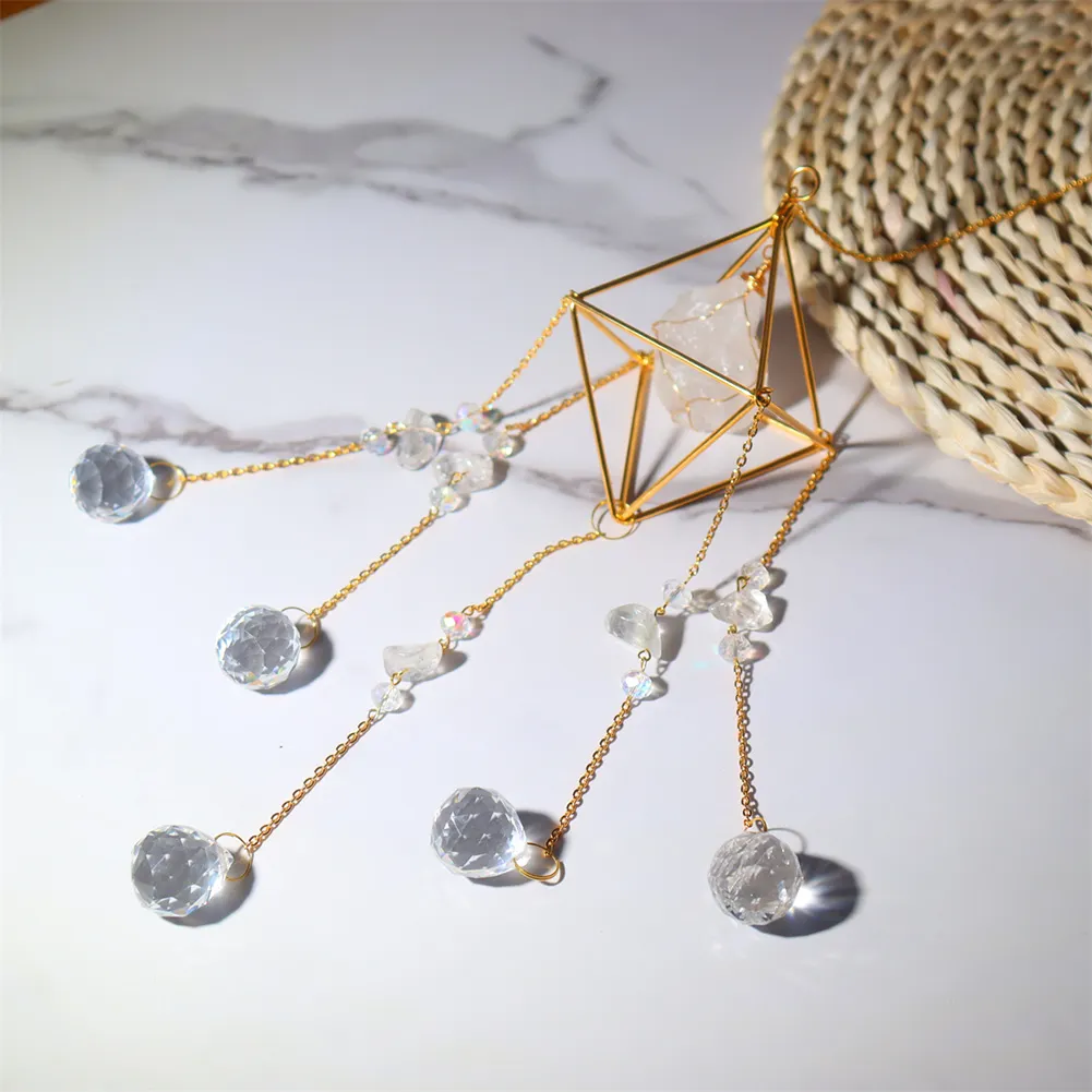 Crystal Wind Chimes Natural Stone Prism Lighting Ball Catcher Garden Decor