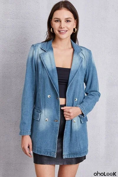 Lapel Collar Washed Denim Top