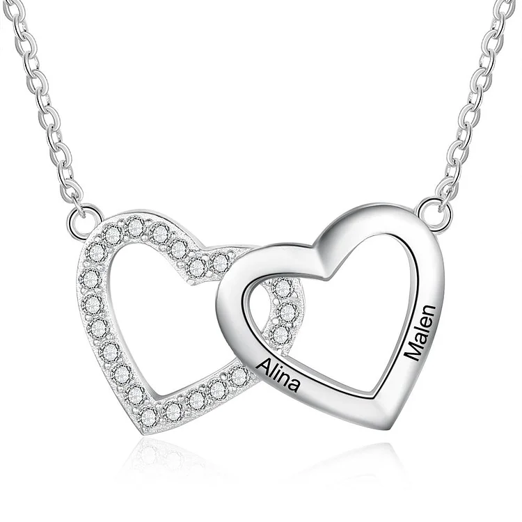 Intertwined Heart Necklace Engraved 2 Names Gift For Her
