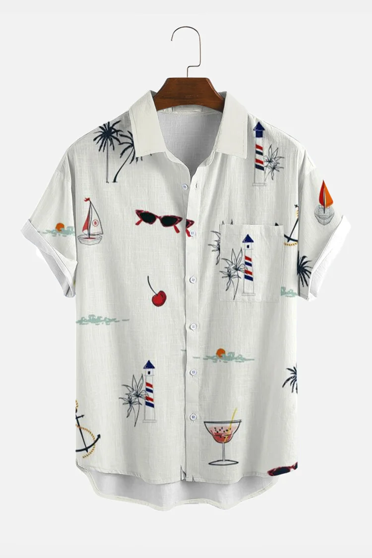 White Vacation Print Short Sleeve Shirt