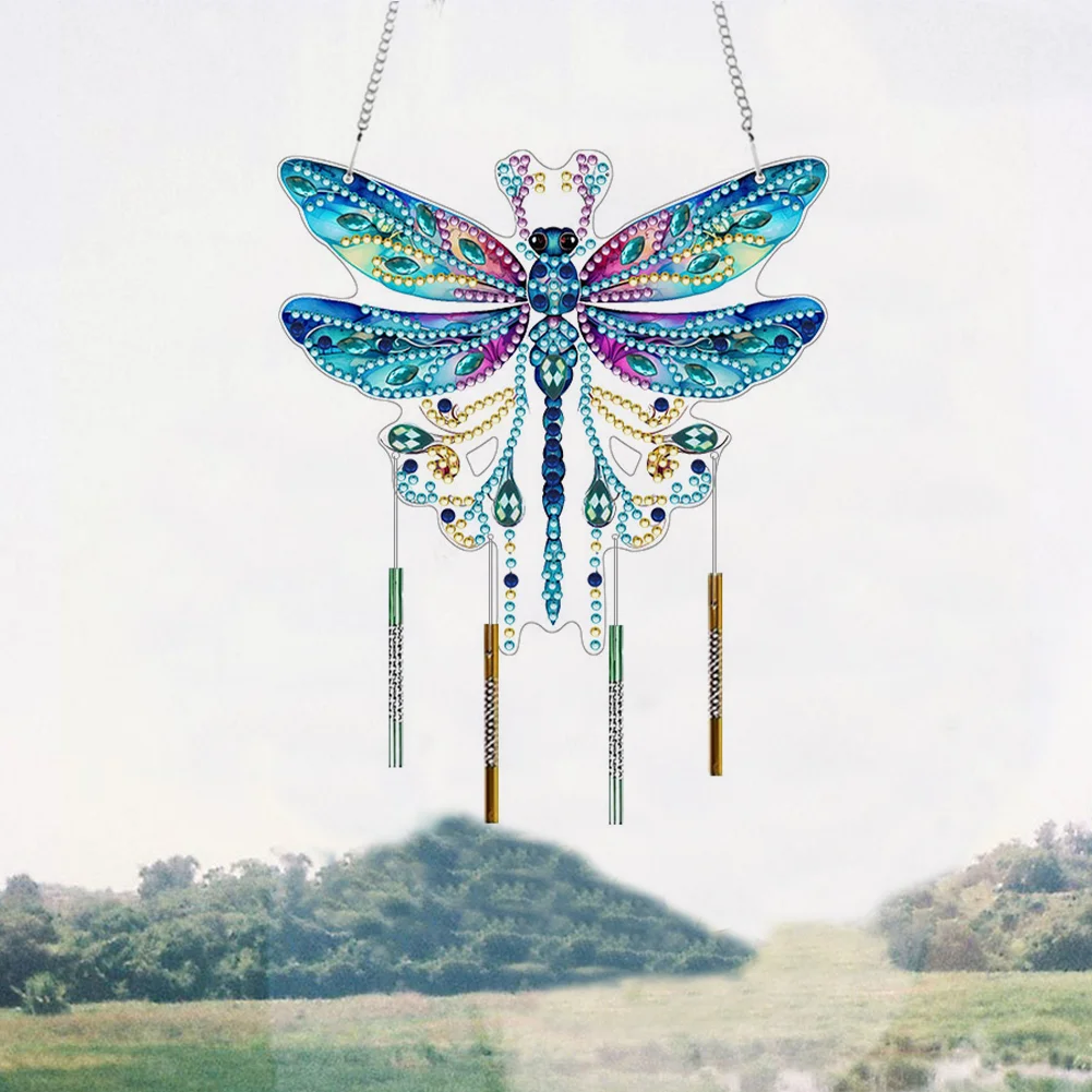 Acrylic Special Shape Dragonfly DIY Diamond Painting Wind Chimes for Window Wall