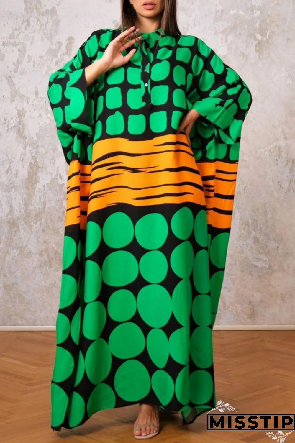 Yellow Casual Print Patchwork O Neck Long Dress Dresses