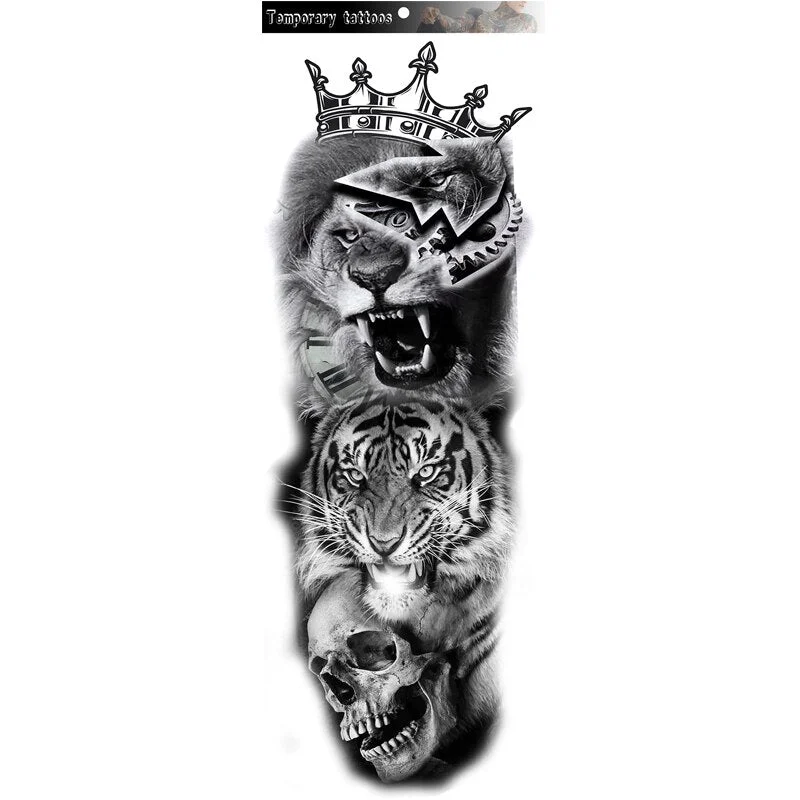 Sdrawing Temporary Tattoos Skeleton Hand For Men Women Horrer Adult Wolf Tiger Full Skull Totem Tatto Body Arm Legs Tattoos 1028-1