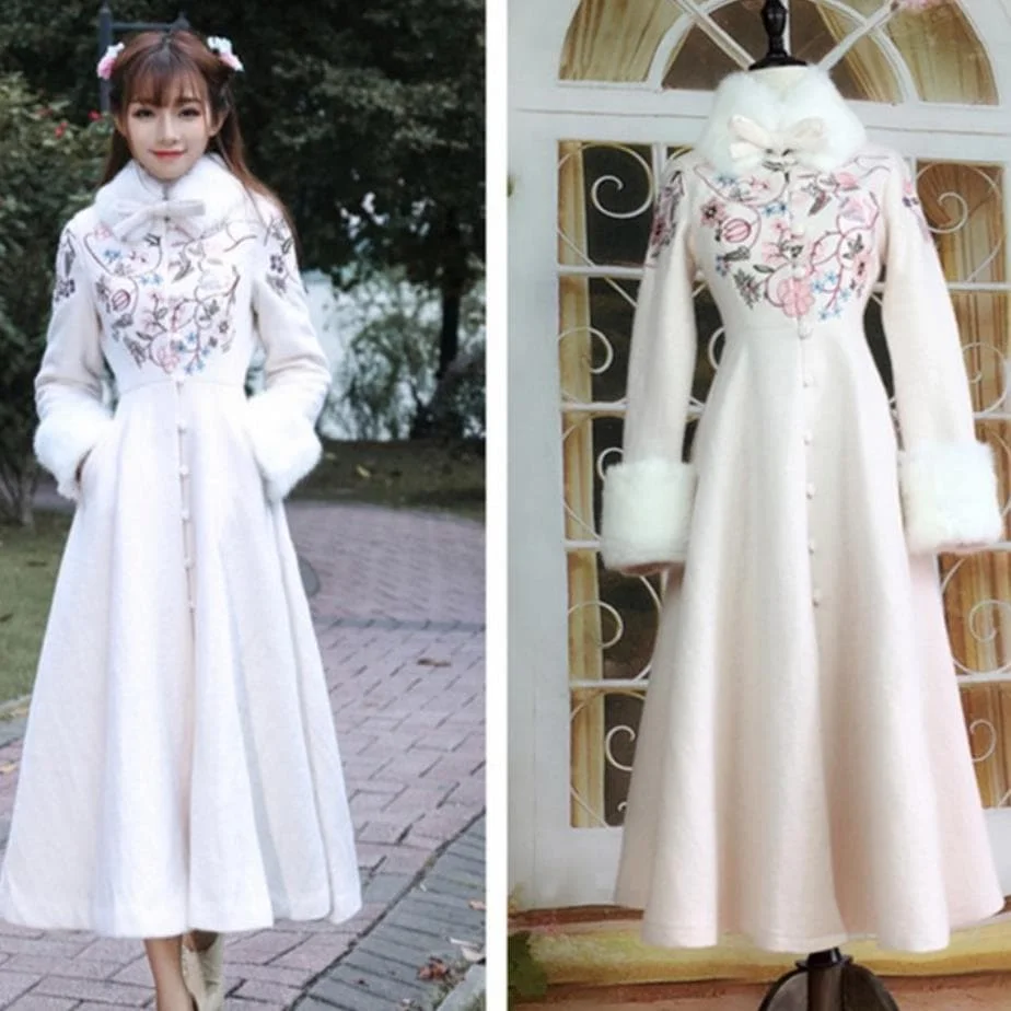 Vintage Embroidered Min Guo Inspiration Woolen Dress Coat SP13262