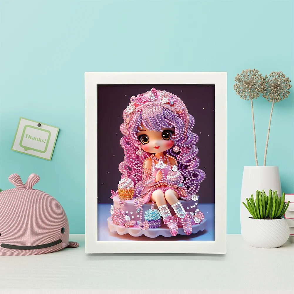 Diamond Painting - Partial Crystal Rhinestone Drill - Cartoon Girl(Canvas|15*20cm)【with Plastic Frame】