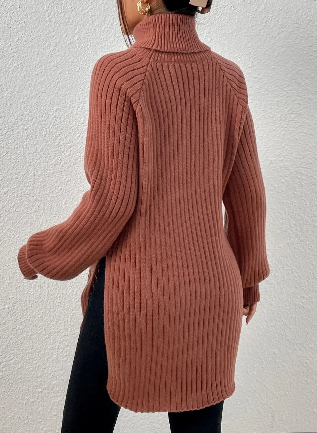 Women's Turtleneck Raglan Sleeve Split Hem Jumper