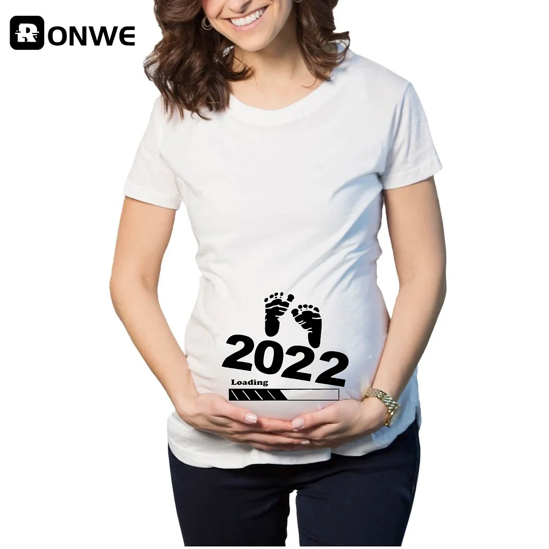 Baby Loading 2022 Women Printed Pregnant T Shirt Girl Maternity Short Sleeve Pregnancy Announcement Shirt New Mom Clothes