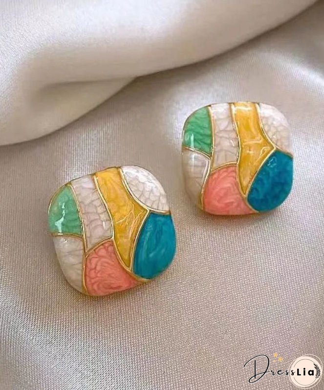 New Fashion Alloy Enamel Square Contrast Color Stud Earrings Female Sweet