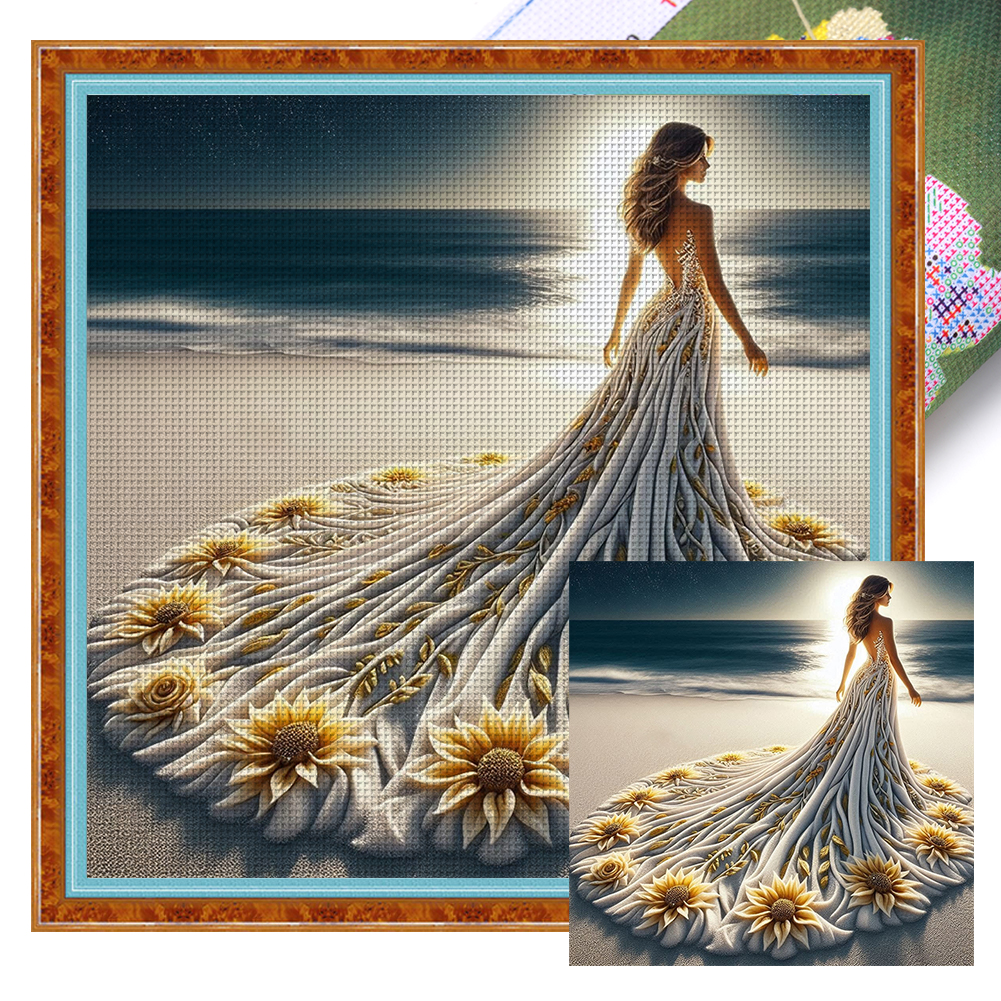 Girl With Skirt Full 14CT Pre-stamped Canvas(50*50cm) Cross Stitch